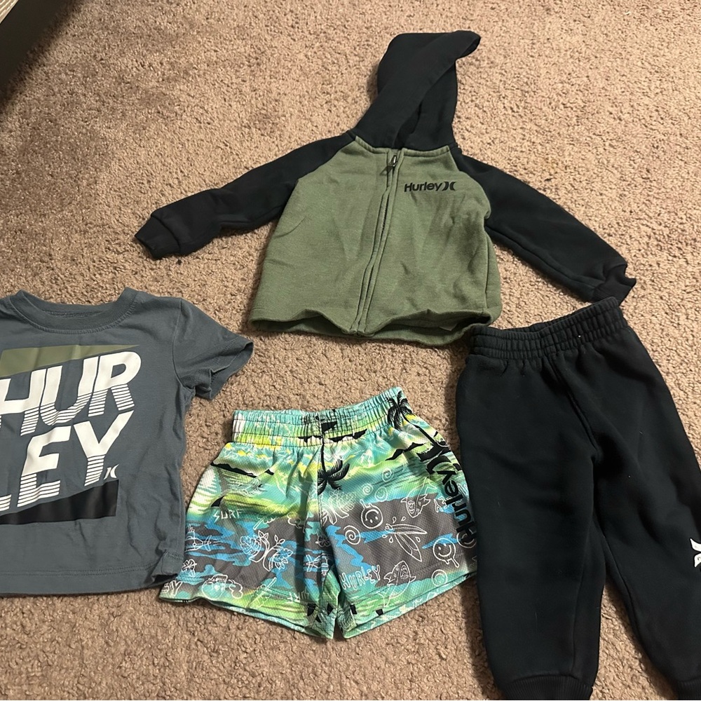 Hurley Green and Black Hoodie Set with Graphic Tee and Shorts